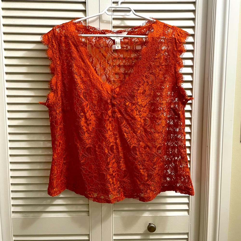 Orange lace blouse. Size X or 14.
